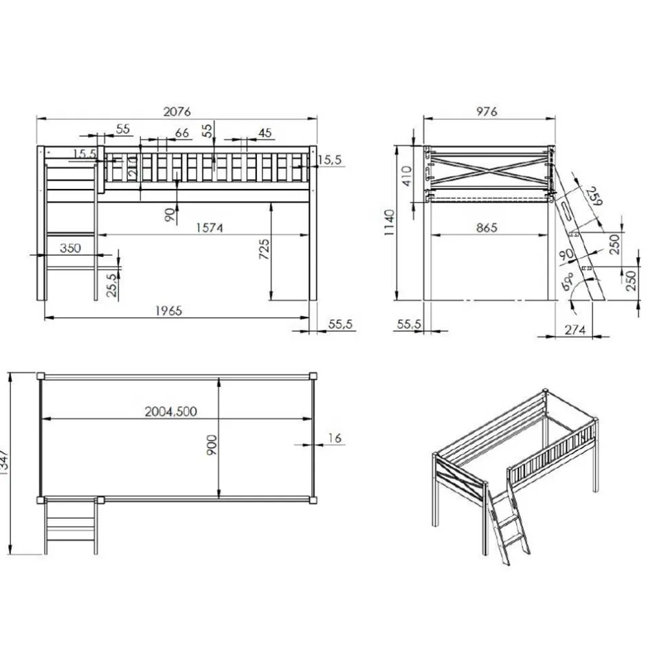 Kinder Wohnen Hochbett Dinos in Weiß - Synaro