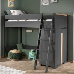 Hochbett mit Schrank in Anthrazit - Waltma (zweiteilig)^Wohnen Outlet