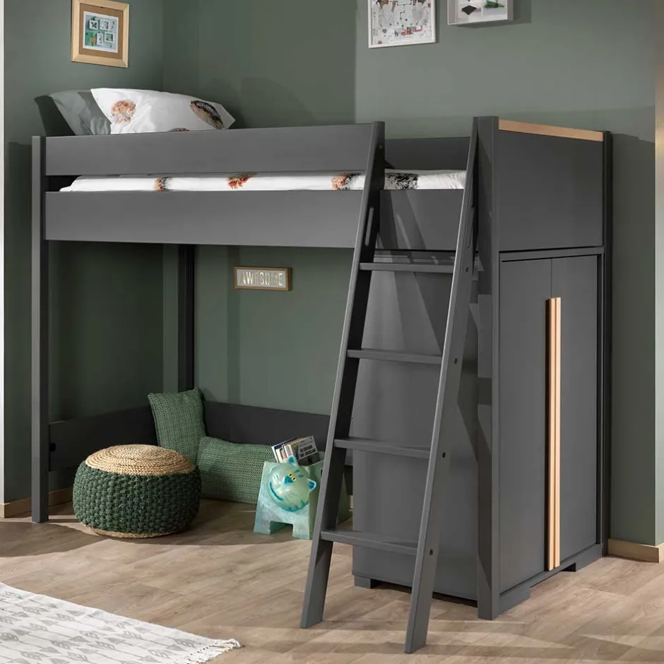 Hochbett mit Schrank in Anthrazit - Waltma (zweiteilig)^Wohnen Outlet