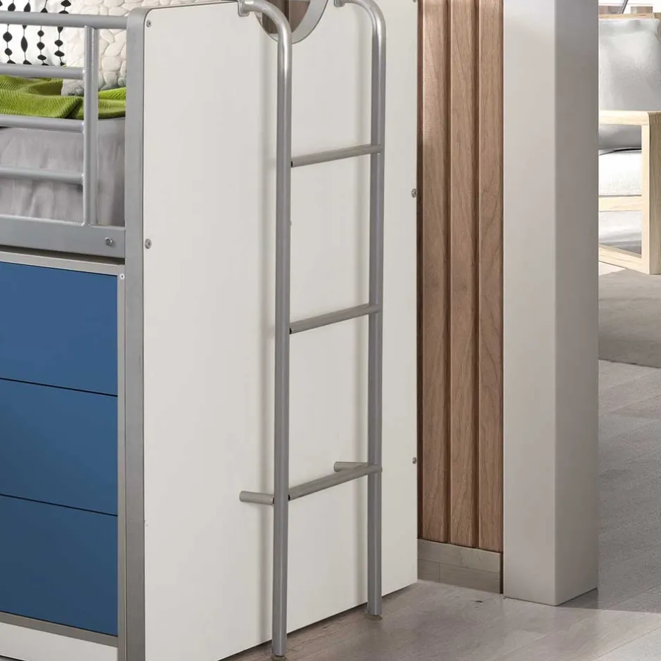 Hochbett Musty in Weiß-Blau^Wohnen Discount