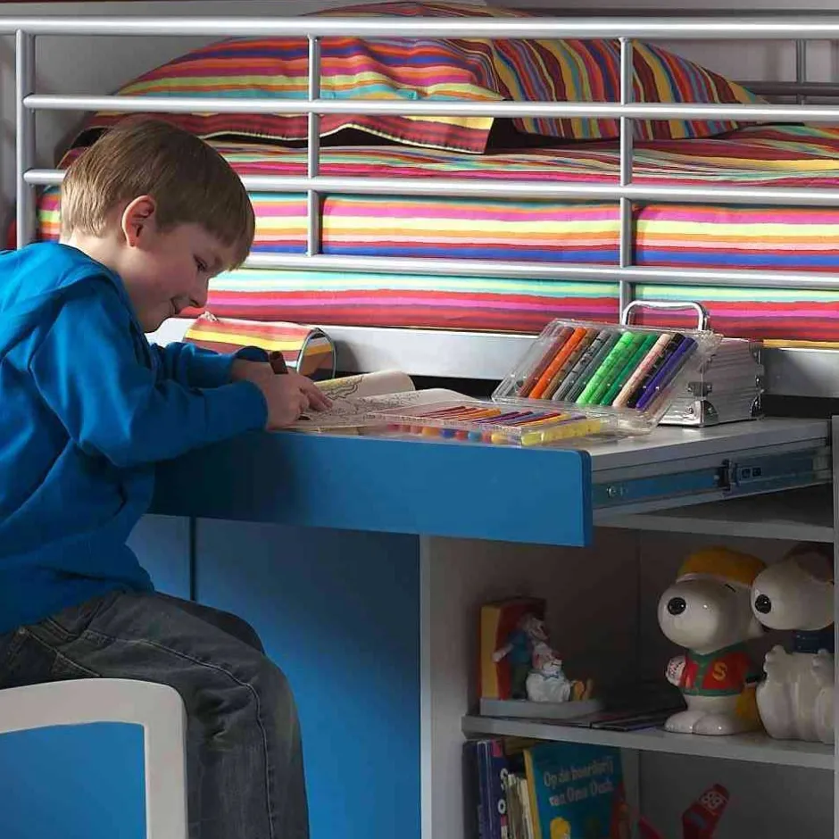 Hochbett Musty in Weiß-Blau^Wohnen Discount