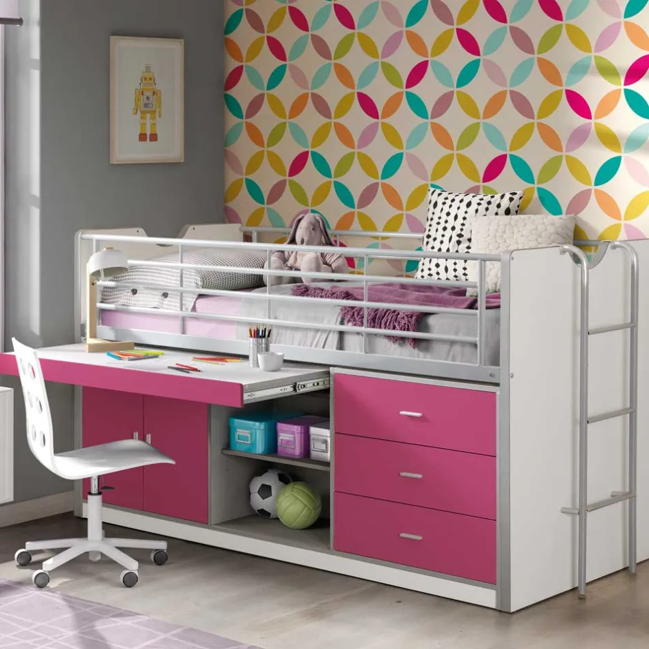 Hochbett Nina in Weiß-Pink^Wohnen Outlet