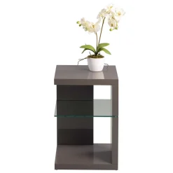 Hochglanz Beistelltisch in Anthrazit Jenva mit Glas Zusatzablage^Wohnen New