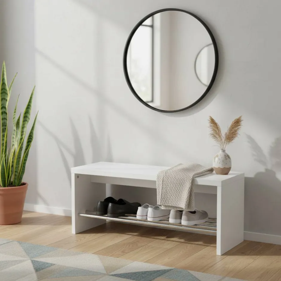 Wohnen Hochglanz Garderobenbank Ice mit Schuhablage