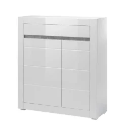 Wohnen Hochglanz Highboard in Weiß Mextra mit Absetzung in Beton Optik