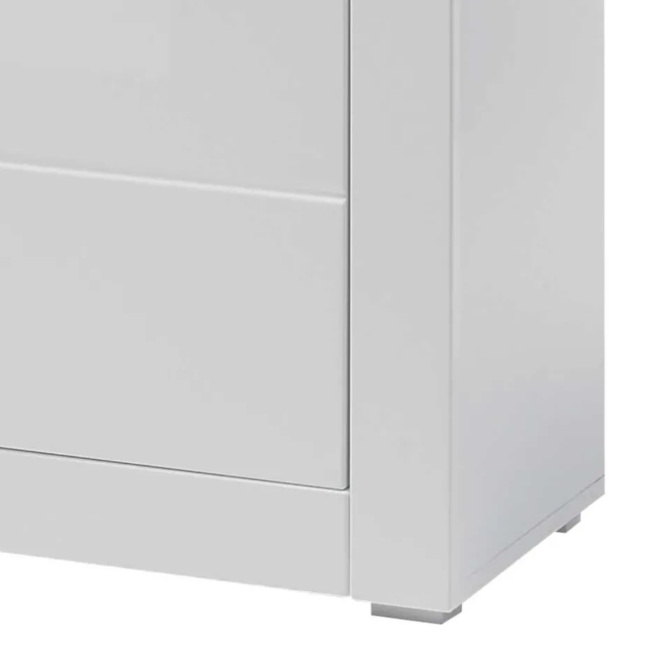 Wohnen Hochglanz Highboard in Weiß Mextra mit Absetzung in Beton Optik