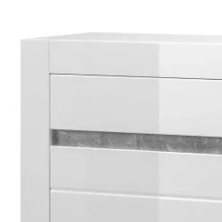 Wohnen Hochglanz Highboard in Weiß Mextra mit Absetzung in Beton Optik