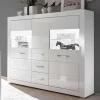 Wohnen Hochglanz Highboard in Weiß mit Glas Yulis 3-türig