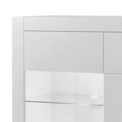 Wohnen Hochglanz Highboard in Weiß mit Glas Yulis 3-türig