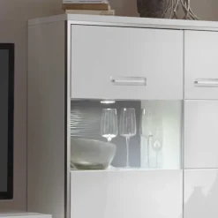 Wohnen Hochglanz Highboard Tacroma in Weiß Glas