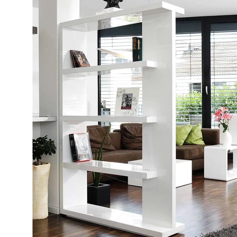 Wohnen Hochglanz Raumteiler Design Regal in Weiß - Jasmon