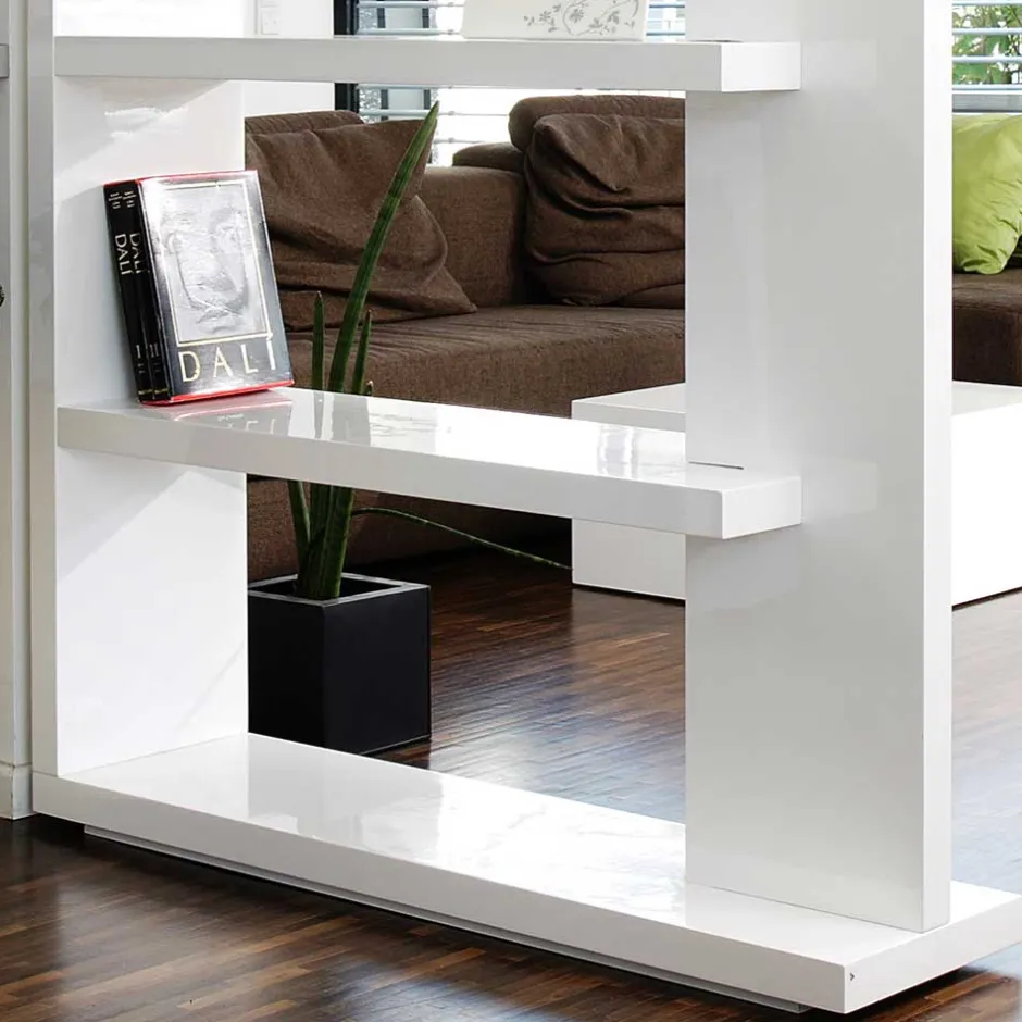 Wohnen Hochglanz Raumteiler Design Regal in Weiß - Jasmon