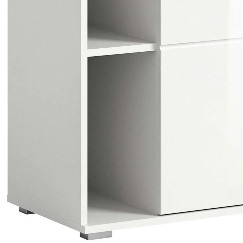 Wohnen Hochglanz Schuhkommode in Weiß - 2 Fächer & Tür - Rugova