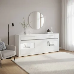 Hochglanz Sideboard in Weiß mit 2 Glaseinsätzen Mextra & Beton Dekor^Wohnen Best