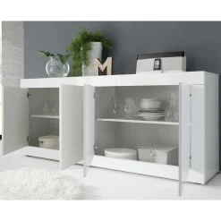 Wohnen Hochglanz Sideboard in Weiß 4-türig - Sogno