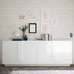 Wohnen Hochglanz Sideboard mit 4 Türen in Weiß - Kerym