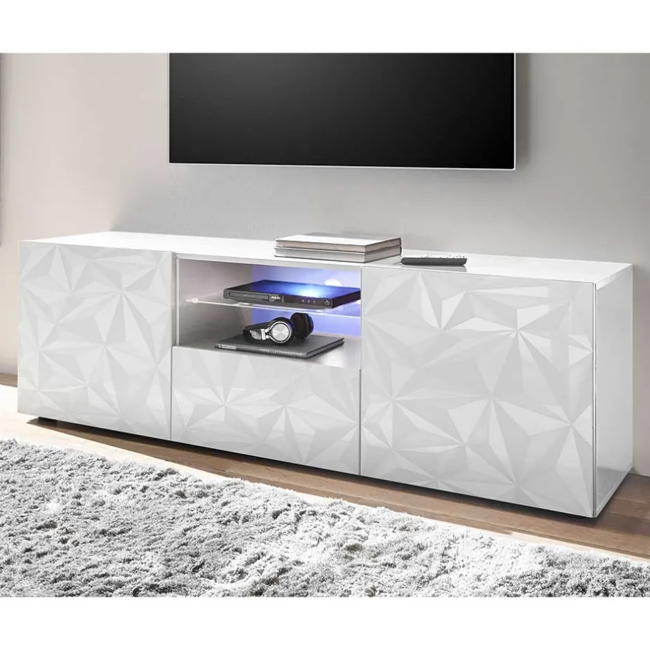 Hochglanz TV Board in Weiß mit Druck - Vovasoma^Wohnen Discount