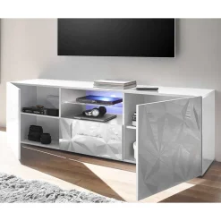 Hochglanz TV Board in Weiß mit Druck - Vovasoma^Wohnen Discount