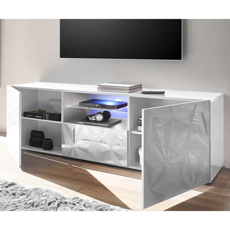 Hochglanz TV Board in Weiß mit Druck - Vovasoma^Wohnen Discount