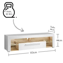 Wohnen Hochglanz TV Board in Weiß & Holz Antik - Wouty