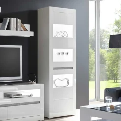 Wohnen Hochglanz Vitrine in Weiß mit Beton Dekor Mextra 2-türig