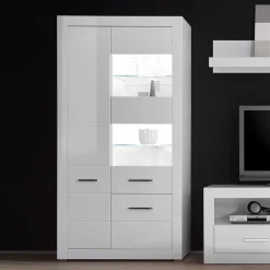 Hochglanz Vitrinenschrank in Weiß & Glas Yulis 3-türig^Wohnen