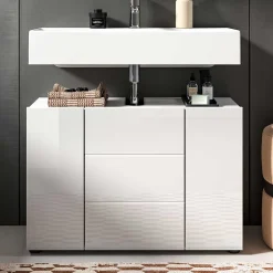 Wohnen Hochglanz Waschbeckenschrank in Weiß foliert - Vitablos