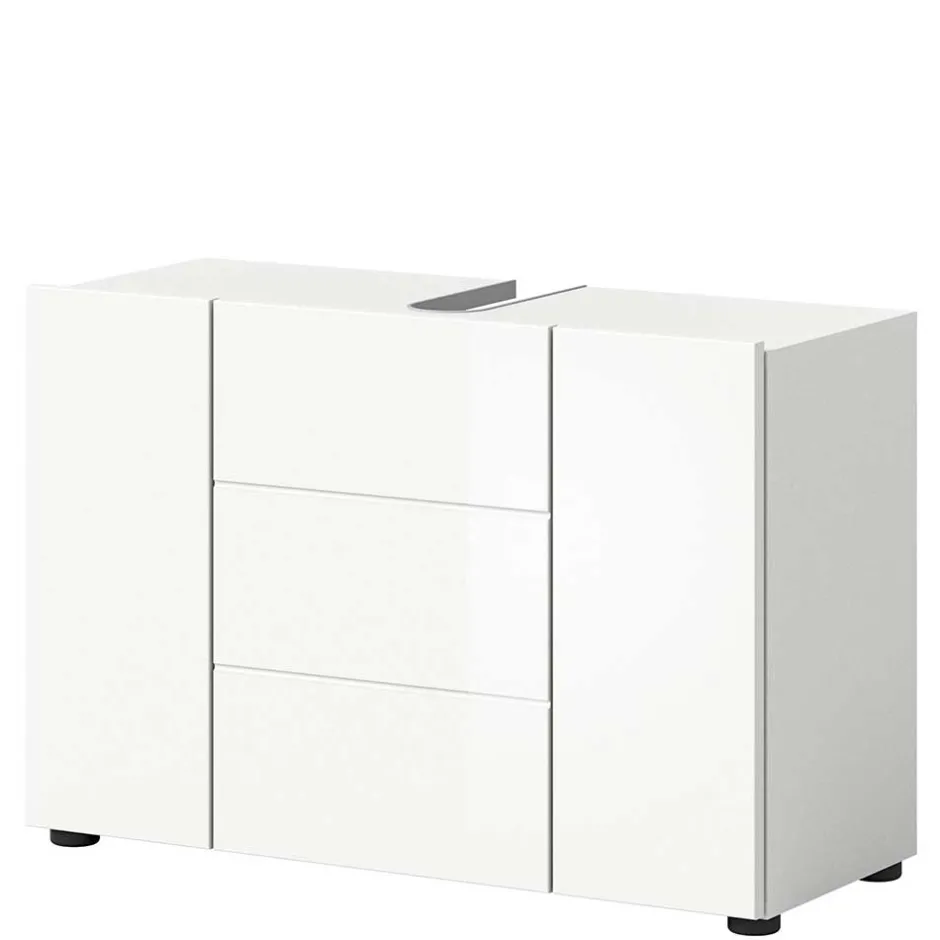 Wohnen Hochglanz Waschbeckenschrank in Weiß foliert - Vitablos