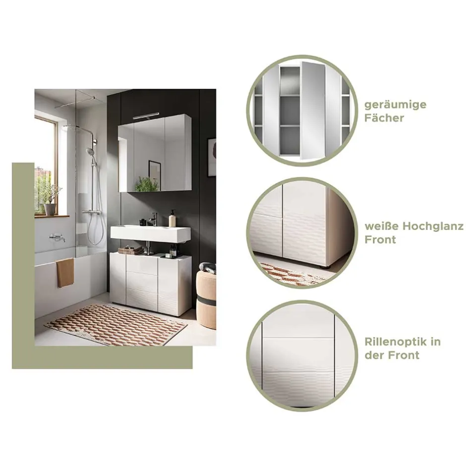 Wohnen Hochglanz Waschbeckenschrank in Weiß foliert - Vitablos