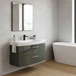 Wohnen Hochglanz Waschplatz in Dunkelgrau mit Schubladen Mladen inkl. Becken