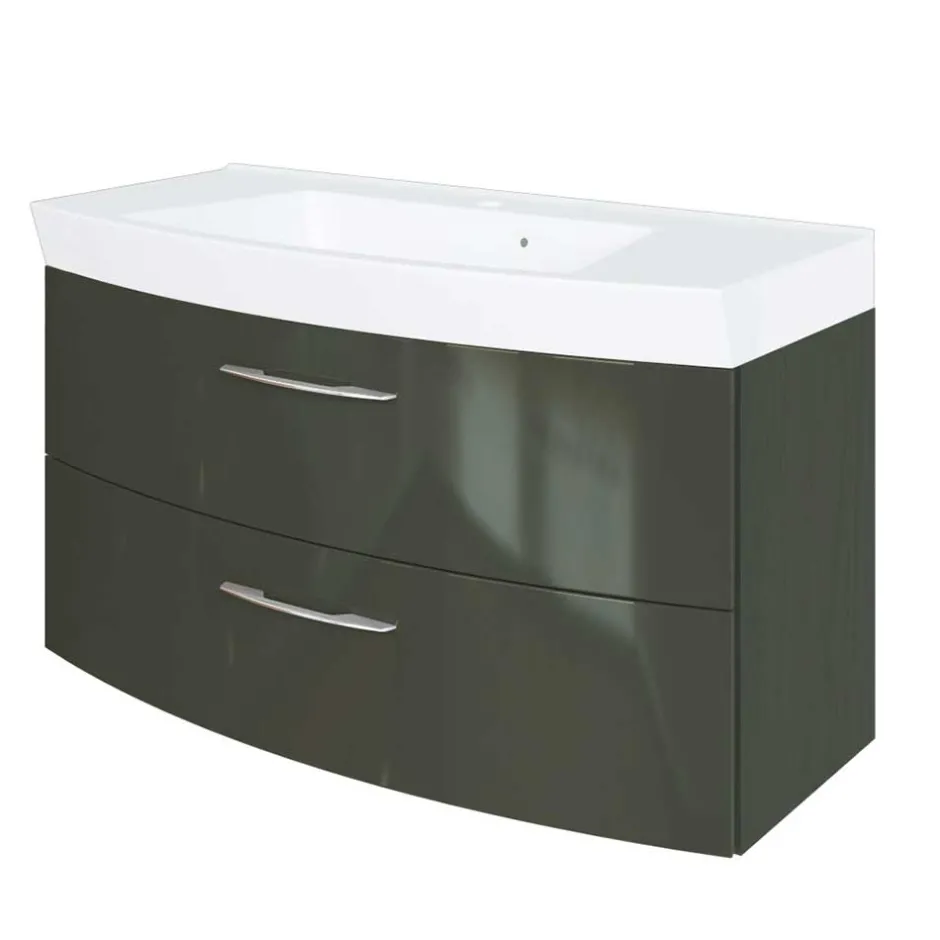 Wohnen Hochglanz Waschplatz in Dunkelgrau mit Schubladen Mladen inkl. Becken