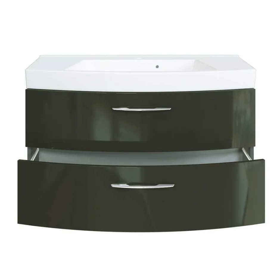 Wohnen Hochglanz Waschplatz in Dunkelgrau mit Schubladen Mladen inkl. Becken