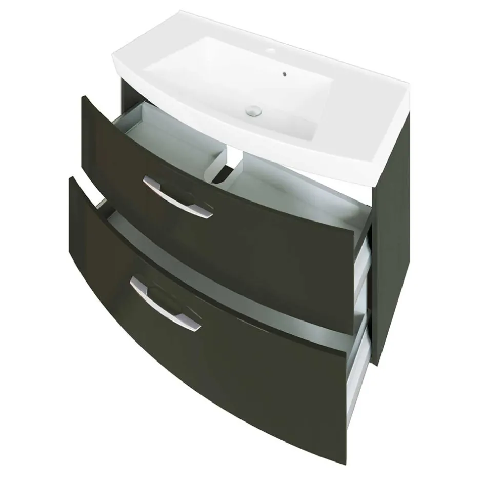 Wohnen Hochglanz Waschplatz in Dunkelgrau mit Schubladen Mladen inkl. Becken