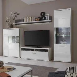 Hochglanz Wohnwand Tacroma in Weiß (vierteilig)^Wohnen Discount