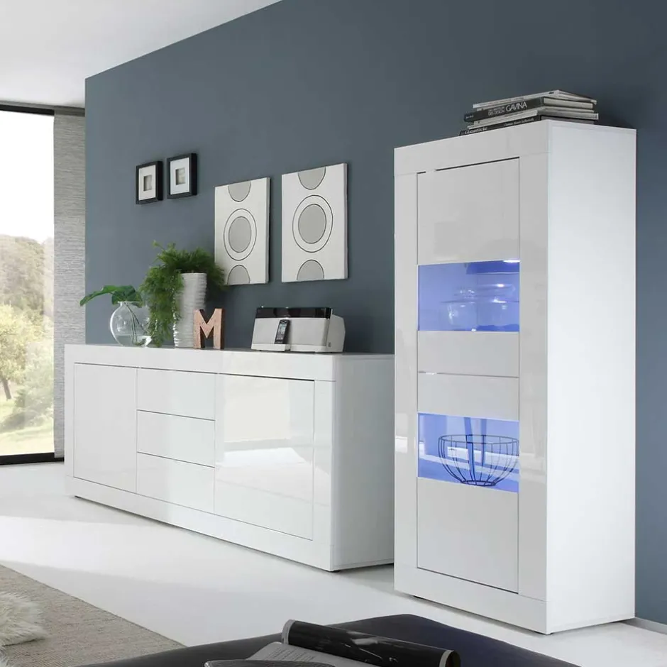 Wohnen Hochglanz Wohnzimmermöbel in Weiß - Sogno (zweiteilig)