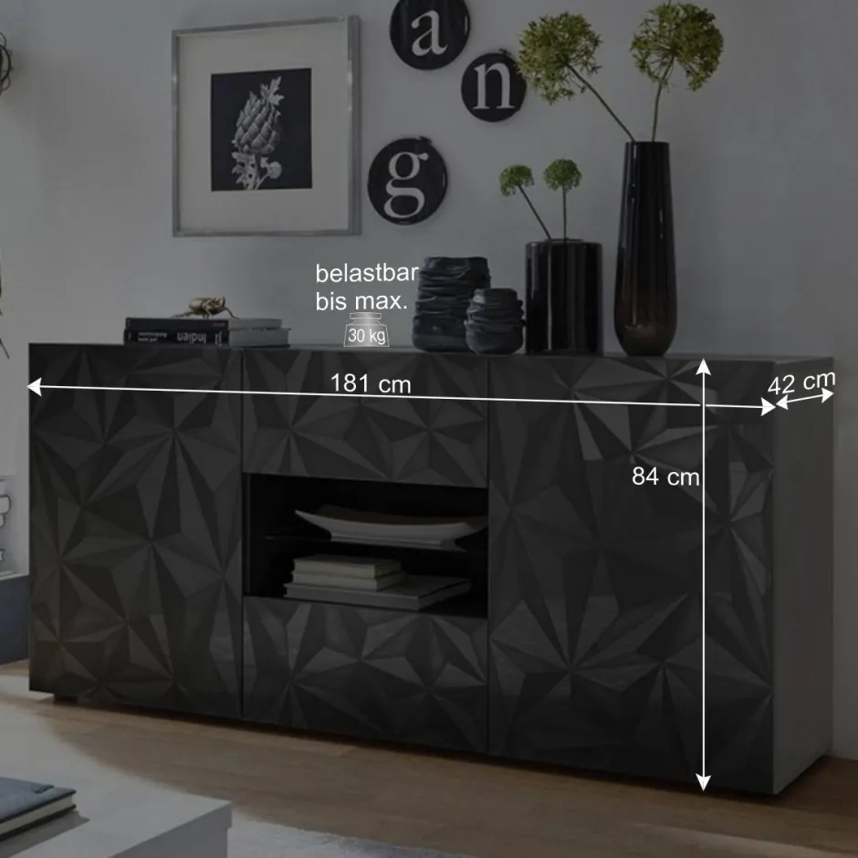 Hochglanz Wohnzimmermöbel in Grau - Kuriasna (dreiteilig)^Wohnen New