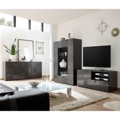 Wohnen Hochglanz Wohnzimmermöbel in Anthrazit - Ipatal (dreiteilig)