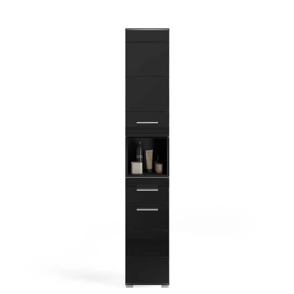 Hochglänzender Bad Hochschrank in Schwarz - Culina^Wohnen New