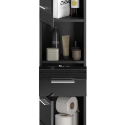 Hochglänzender Bad Hochschrank in Schwarz - Culina^Wohnen New
