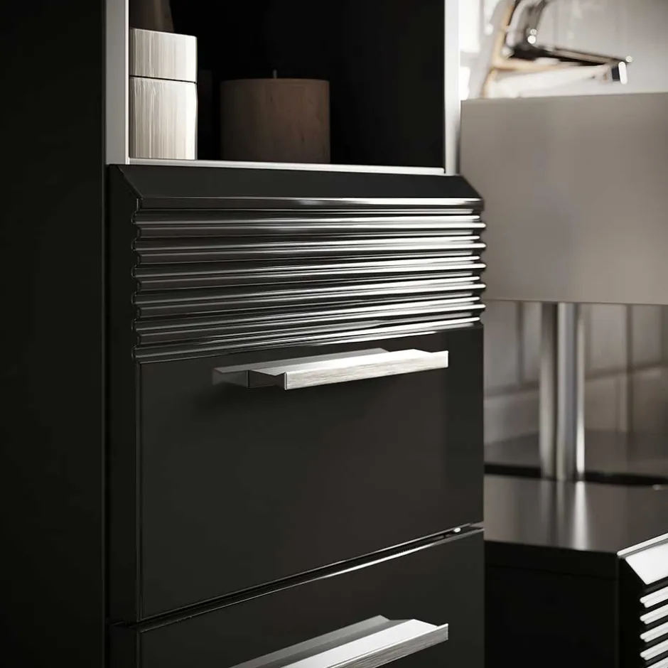 Hochglänzender Bad Hochschrank in Schwarz - Culina^Wohnen New