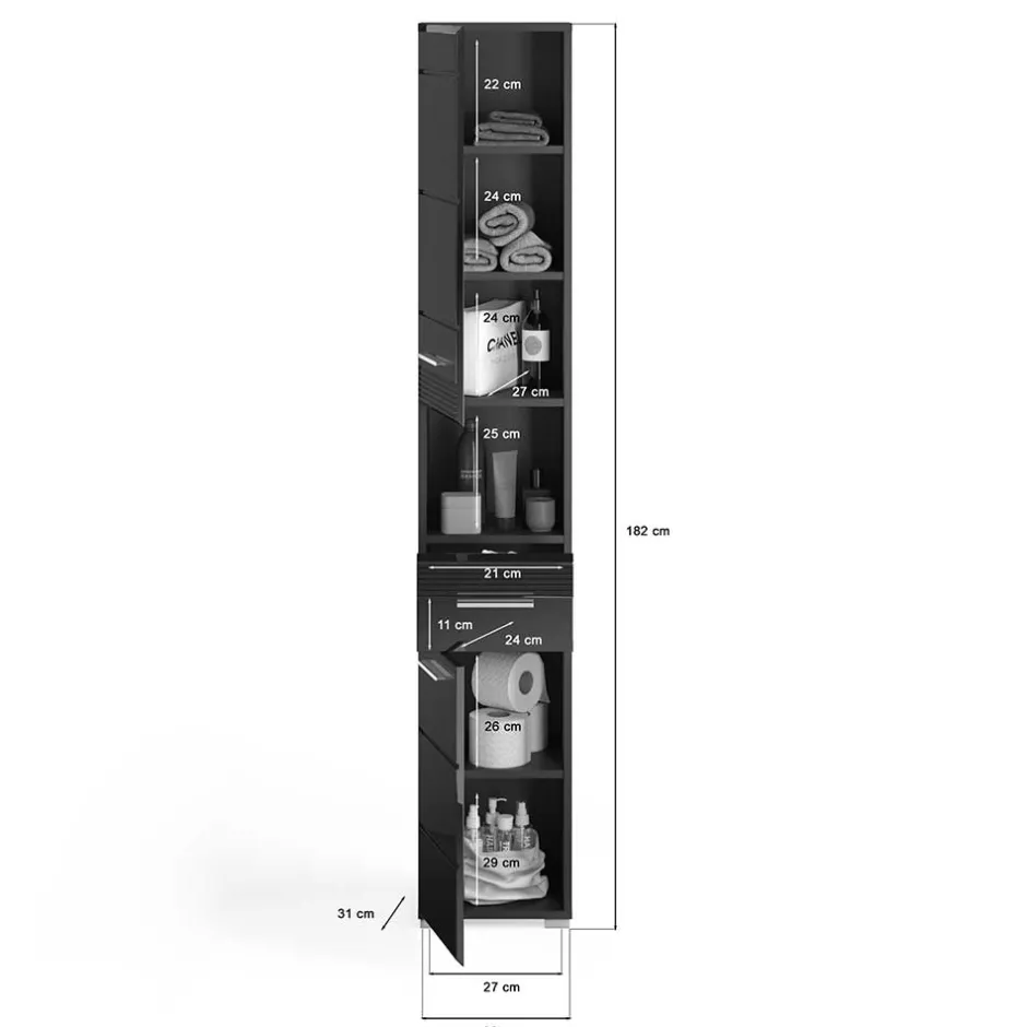 Hochglänzender Bad Hochschrank in Schwarz - Culina^Wohnen New