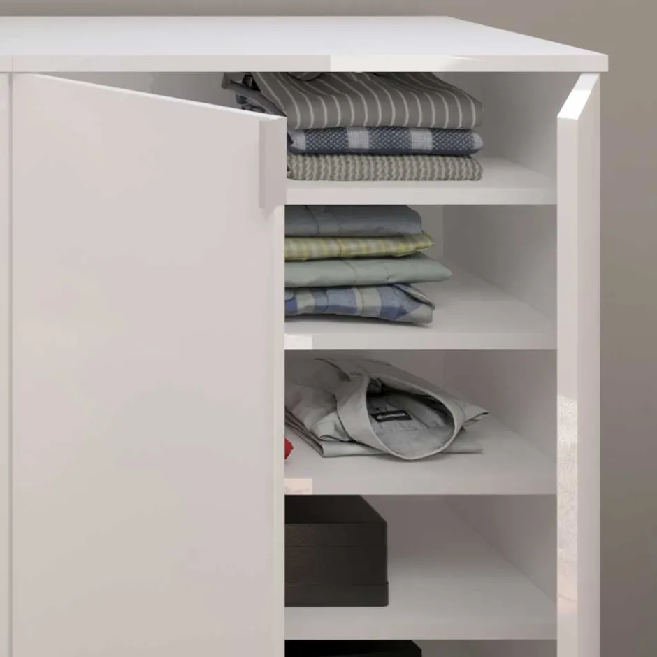 Wohnen Hochglänzender Schuhschrank in Weiß - Ejulia
