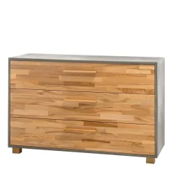 Wohnen Hochwertige Kommode in Kernbuche und Beton Optik - Haruto