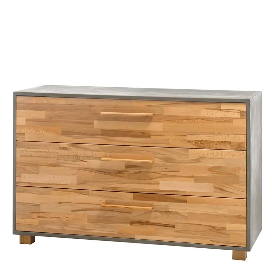 Wohnen Hochwertige Kommode in Kernbuche und Beton Optik - Haruto