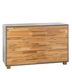 Wohnen Hochwertige Kommode in Kernbuche und Beton Optik - Haruto