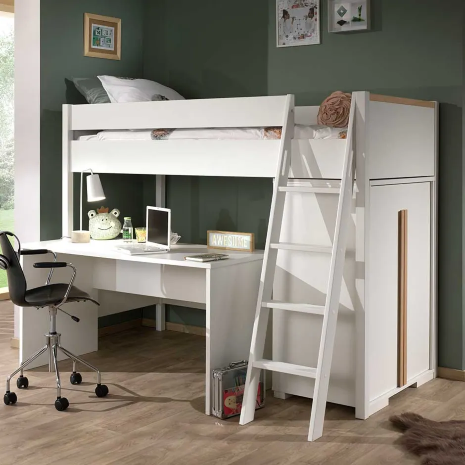 Kinder Wohnen Hochwertiges Hochbett mit Schrank - Rikardio (dreiteilig)