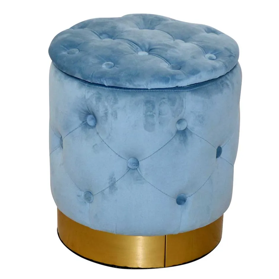 Hocker in Hellblau Samt & Gold - Santjana^Wohnen New