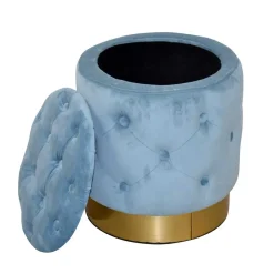 Hocker in Hellblau Samt & Gold - Santjana^Wohnen New