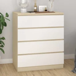 Wohnen Hohe Kommode in Weiß Hochglanz & Natur - Finnca