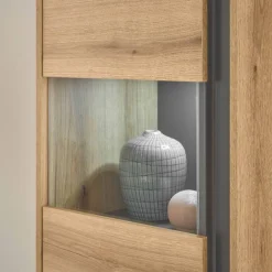 Hohe Vitrine in Wildeiche Optik und Anthrazit - Colomania^Wohnen Sale